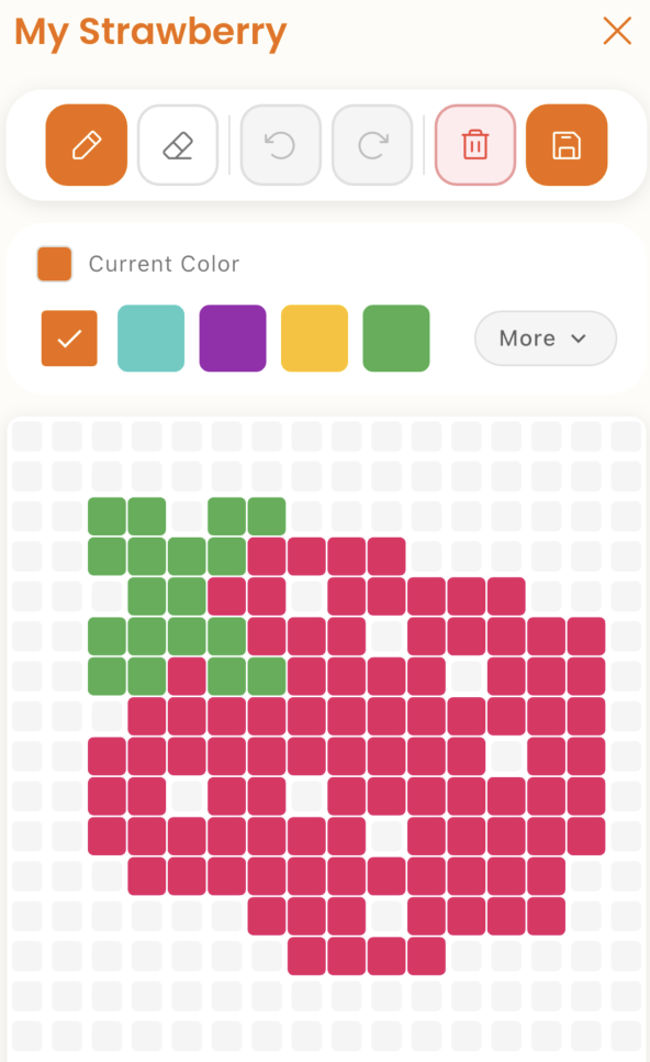 Pixel art strawberry created in HabitBlocks Creative Mode